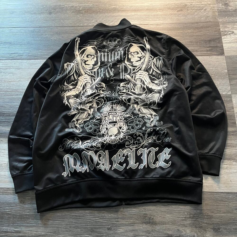 Vintage Y2K MMA Elite Black Men L Cybergrunge Cybergoth Grim Reaper Track Jacket